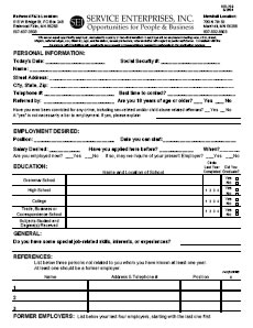 Service Enterprises Inc :: Job Application Form